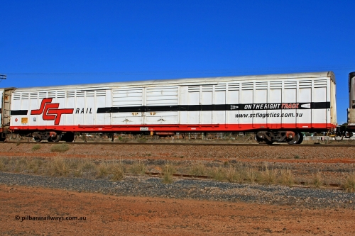 100603 9031
Parkeston, SCT train 3MP9, ABSY type covered van ABSY 2477 originally built for former ANR by Mechanical Handling Ltd SA in 1972 as VFX type covered van which were recoded to ABFX in later years and recoded to ABFY for SCT before conversion by Gemco WA in 2004/05 to ABSY.
Keywords: ABSY-type;ABSY2477;Mechanical-Handling-Ltd-SA;VFX-type;ABFY-type;
