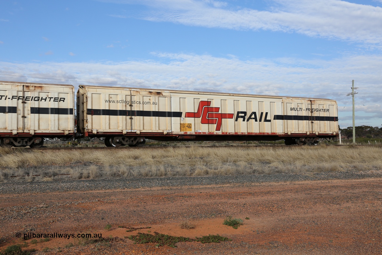 130710 1060
Parkeston, SCT train 3PG1, PBGY type covered van PBGY 0129 Multi-Freighter, one of eighty waggons from the second order built by Gemco WA for SCT.
Keywords: PBGY-type;PBGY0129;Gemco-WA;