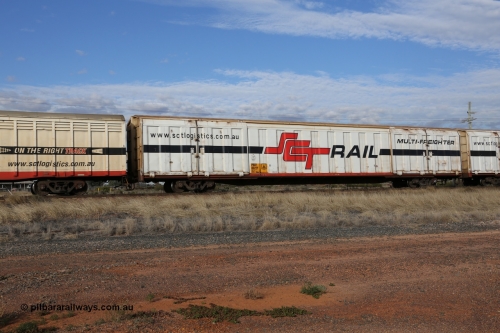 130710 1037
Parkeston, SCT train 3PG1, PBGY type covered van PBGY 0022 Multi-Freighter, one of eighty two waggons built by Queensland Rail Redbank Workshops in 2005.
Keywords: PBGY-type;PBGY0022;Qld-Rail-Redbank-WS;