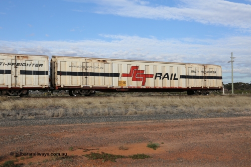 130710 1060
Parkeston, SCT train 3PG1, PBGY type covered van PBGY 0129 Multi-Freighter, one of eighty waggons from the second order built by Gemco WA for SCT.
Keywords: PBGY-type;PBGY0129;Gemco-WA;