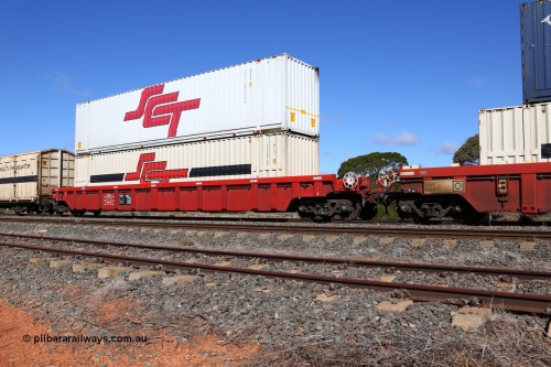 160522 2208
Parkeston, SCT train 6MP9 operating from Melbourne to Perth, PWXY type PWXY 0002 one of twelve well waggons built by CSR Meishan Rolling Stock Co of China for SCT in 2008, loaded with a 48' MFG1 SCT unit SCTDS 4848 and a 48' MFGB unit SCTL 004335.
Keywords: PWXY-type;PWXY0002;CSR-Meishan-China;
