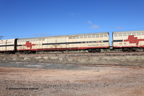 160522 2241
Parkeston, SCT train 6MP9 operating from Melbourne to Perth, ABSY type ABSY 2454 covered van, originally built by Mechanical Handling Ltd SA in 1971 for Commonwealth Railways as VFX type recoded to ABFX and then RBFX to SCT as ABFY before being converted by Gemco WA to ABSY type in 2004/05.
Keywords: ABSY-type;ABSY2454;Mechanical-Handling-Ltd-SA;VFX-type;ABFY-type;