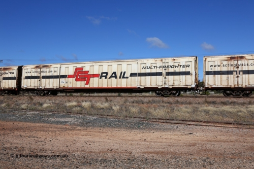 160522 2270
Parkeston, SCT train 6MP9 operating from Melbourne to Perth, PBGY type covered van PBGY 0001 Multi-Freighter, waggon type leader of eighty two waggons built by Queensland Rail Redbank Workshops in 2005.
Keywords: PBGY-type;PBGY0001;Qld-Rail-Redbank-WS;