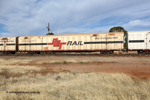 160523 2920
Parkeston, SCT train 7GP1 which operates from Parkes NSW (Goobang Junction) to Perth, PBGY type covered van PBGY 0108 Multi-Freighter with Independent Brake signage, one of eighty units built by Gemco WA.
Keywords: PBGY-type;PBGY0108;Gemco-WA;