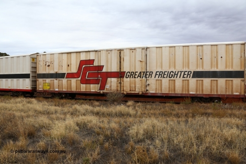 160524 3654
Kalgoorlie, SCT train 2PM9 operating from Perth to Melbourne, PBHY type covered van PBHY 0006 Greater Freighter, one of thirty five units built by Gemco WA in 2005 with the 'Greater Freighter' signage.
Keywords: PBHY-type;PBHY0006;Gemco-WA;