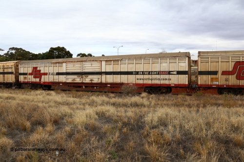 160524 3681
Kalgoorlie, SCT train 2PM9 operating from Perth to Melbourne, ABSY type ABSY 2826 covered van, originally built by Carmor Engineering SA in 1976 as a VFX type covered van for Commonwealth Railways, recoded to ABFX and converted from ABFY by Gemco WA in 2004/05 to ABSY.
Keywords: ABSY-type;ABSY2826;Carmor-Engineering-SA;VFX-type;ABFY-type;