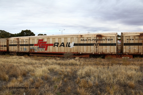 160524 3705
Kalgoorlie, SCT train 2PM9 operating from Perth to Melbourne, PBGY type covered van PBGY 0030 Multi-Freighter, one of eighty two waggons built by Queensland Rail Redbank Workshops in 2005.
Keywords: PBGY-type;PBGY0030;Qld-Rail-Redbank-WS;