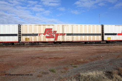 160525 4615
Parkeston, SCT train 3PG1 which operates from Perth to Parkes NSW (Goobang Junction), PBHY type covered van PBHY 0017 Greater Freighter, one of thirty five units built by Gemco WA in 2005 without the Greater Freighter signage.
Keywords: PBHY-type;PBHY0017;Gemco-WA;
