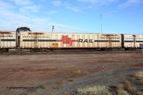 160525 4624
Parkeston, SCT train 3PG1 which operates from Perth to Parkes NSW (Goobang Junction), PBGY type covered van PBGY 0003 Multi-Freighter, one of eighty two waggons built by Queensland Rail Redbank Workshops in 2005.
Keywords: PBGY-type;PBGY0003;Qld-Rail-Redbank-WS;