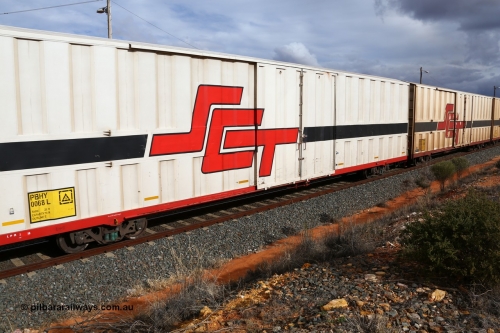 160526 5299
West Kalgoorlie, SCT train 3MP9 operating from Melbourne to Perth, PBHY type covered van PBHY 0068 Greater Freighter, built by CSR Meishan Rolling Stock Co China in 2014 without the Greater Freighter signage.
Keywords: PBHY-type;PBHY0068;CSR-Meishan-China;