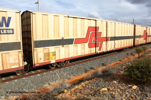 160526 5302
West Kalgoorlie, SCT train 3MP9 operating from Melbourne to Perth, PBHY type covered van PBHY 0044 Greater Freighter, one of a second batch of thirty units built by Gemco WA without the Greater Freighter signage.
Keywords: PBHY-type;PBHY0044;Gemco-WA;
