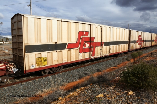 160526 5325
West Kalgoorlie, SCT train 3MP9 operating from Melbourne to Perth, PBHY type covered van PBHY 0014 Greater Freighter, one of thirty five units built by Gemco WA in 2005 without the Greater Freighter signage.
Keywords: PBHY-type;PBHY0014;Gemco-WA;