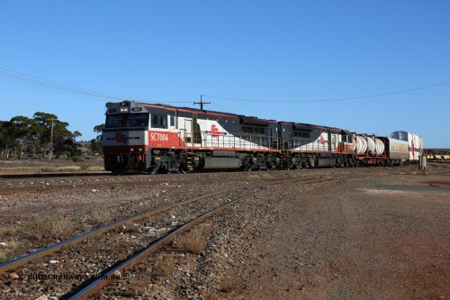 160530 9087
Parkeston, SCT train 1PM9 operates mostly empty from Perth to Melbourne, seen here arriving to take the loop behind EDI Downer built EMD model GT46C-ACe unit SCT 004 serial 97-1728 and SCT 006 with 66 waggons for 2479 tonnes and 1603 metres length.
Keywords: SCT-class;SCT004;EDI-Downer;EMD;GT46C-ACe;07-1728;