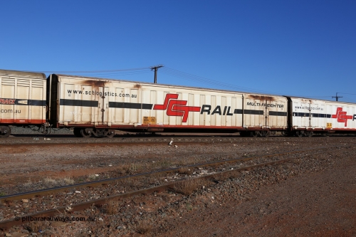 160530 9124
Parkeston, SCT train 1PM9 operates mostly empty from Perth to Melbourne, PBGY type covered van PBGY 0012 Multi-Freighter, one of eighty two waggons built by Queensland Rail Redbank Workshops in 2005.
Keywords: PBGY-type;PBGY0012;Qld-Rail-Redbank-WS;