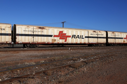 160530 9151
Parkeston, SCT train 1PM9 operates mostly empty from Perth to Melbourne, PBGY type covered van PBGY 0155 Multi-Freighter, one of eighty units built by Gemco WA, with Independent Brake signage.
Keywords: PBGY-type;PBGY0155;Gemco-WA;