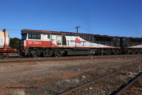 160530 9168
Parkeston, SCT train 7GP1 which operates from Parkes NSW (Goobang Junction) to Perth departs the mainline behind second unit SCT class leader SCT 001 serial 07-1725 second unit is an EDI Downer built EMD model GT46C-ACe.
Keywords: SCT-class;SCT001;07-1725;EDI-Downer;EMD;GT46C-ACe;07-1725;