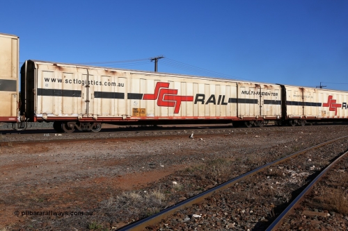 160530 9186
Parkeston, SCT train 7GP1 which operates from Parkes NSW (Goobang Junction) to Perth, PBGY type covered van PBGY 0081 Multi-Freighter, one of eighty two waggons built by Queensland Rail Redbank Workshops in 2005.
Keywords: PBGY-type;PBGY0081;Qld-Rail-Redbank-WS;