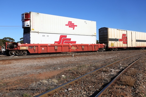 160530 9210
Parkeston, SCT train 7GP1 which operates from Parkes NSW (Goobang Junction) to Perth, PWWY type PWWY 0015 one of forty well waggons built by Bradken NSW for SCT, loaded with two 48' SCT reefers, SCTR 312 and SCTR 215.
Keywords: PWWY-type;PWWY0015;Bradken-NSW;