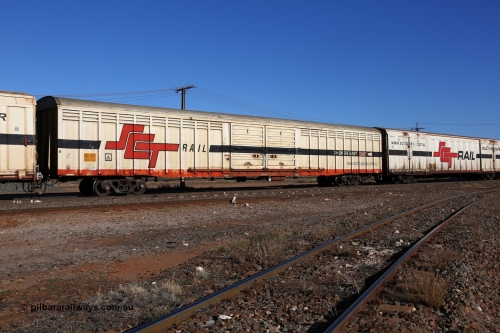 160530 9230
Parkeston, SCT train 7GP1 which operates from Parkes NSW (Goobang Junction) to Perth, ABSY type ABSY 2657 covered van, originally built by Comeng NSW in 1973 for Commonwealth Railways as VFX type, recoded to ABFX, RBFX to SCT as ABFY before conversion by Gemco WA to ABSY in 2004/05.
Keywords: ABSY-type;ABSY2657;Comeng-NSW;VFX-type;ABFX-type;ABNX-type;ABFY-type;