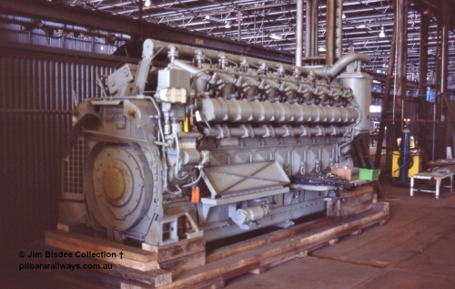 6984 001
Welshpool, Goninan Open Day 27th August, 1988. New GE 7FDL-16 prime mover awaiting fitting to one of the new CM39-8 units.
Jim Bisdee photo.
