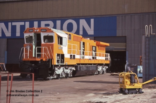 6995 001 Welshpool 19880819
Welshpool, Goninan workshops, under construction Mt Newman Mining's GE model CM39-8 loco 5630 'Zeus' serial 5831-09 / 88-079, 19th August 1988 image.
Jim Bisdee photo.
Keywords: 5630;Goninan;GE;CM39-8;5831-09/88-079;