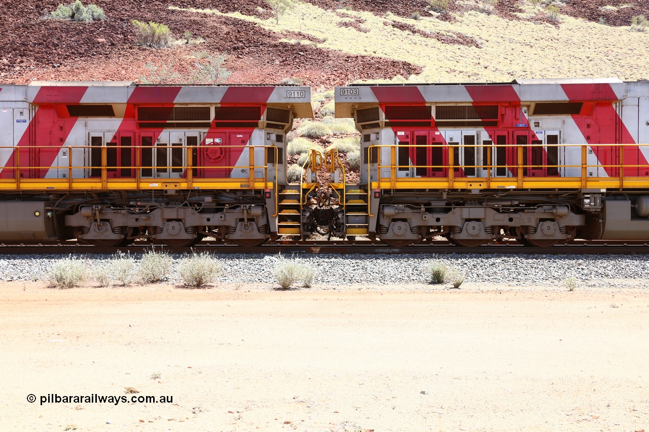 160306 1428
Green Pool, two Rio Tinto General Electric built ES44ACi units 9103 serial 61941 and 9110 serial 62541 coupled back to back, view of radiator sections. 6th March 2016. [url=https://goo.gl/maps/2nXD6ES9yUU2]View location here[/url].
Keywords: 9103;GE;ES44ACi;61941;