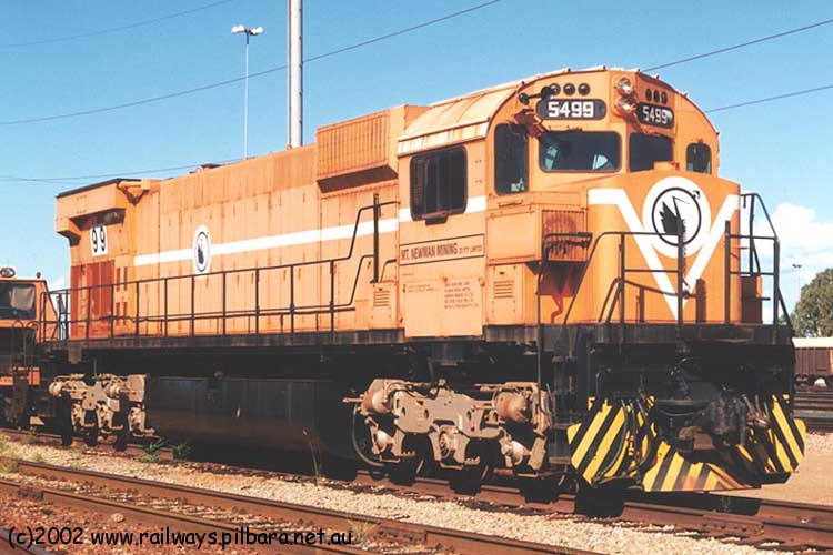 5499
Nelson Point, Mt Newman Mining Comeng NSW built ALCo M636 model locomotive 5499 serial C6096-4 is the last active ALCo on the roster of BHP 22nd April 2000.
Keywords: 5499;Comeng-NSW;ALCo;M636;C6096-4;