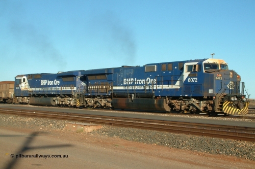 040528 161226r
Nelson Point, BHP GE AC6000 6072 'Hesta' serial 51064 leads Goninan CM40-8M unit 5661 'Funamachi' serial 8412-06/94-152 at the 'dirt road crossing' as they head towards Car Dumper 3, 28th May 2004.
Keywords: 6072;GE;AC6000CW;51064;