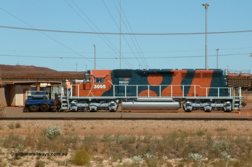 040807 121312r
Nelson Point freshly delivered BHP Billiton EMD SD40R unit 3095 serial 33677 frame 7083-7 and originally Southern Pacific SD40 SP 8485 is being shunted by Track Mobile #2 7th August 2004.
Keywords: 3095;EMD;SD40R;33677/7083-7;SD40;SP8485;
