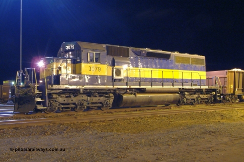 040808 193836r
Nelson Point BHP Billiton SD40 unit 3079 serial 31542 originally Southern Pacific SD40 SP 8461 and still in former owner IC&E blue and yellow has been fitted with some crew amenities like cab air-con, radios and microwave to allow it to operate as a yard pilot, seen here as it waits with a loaded train at Car Dumper 2 8th August 2004.
Keywords: 3079;EMD;SD40;31542/7861-52;SP8461;