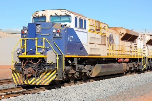 130818 2712r
Kanyirri Yard, FMG's Progress Rail Muncie built EMD SD70ACe/LCi locomotive 707 serial 20118611-007 built 2012 seen here coupled to a sister unit. 18th August 2013.
Keywords: FMG-707;Progress-Rail-Muncie-USA;EMD;SD70ACe/LCi;20118611-007;