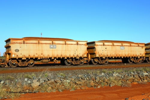 07279-08280 220512 3758
FMG 7279 and 8280 on a loaded train at Boodarie, May 12, 2022. 140 waggons numbered from 7279 slave and 8280 control, up to 7417 slave and 8418 control built by CSR Yangtze in 2014 with a new ribbed body style.
Keywords: 7279-8280;CSR-Yangtze;FMG-ore-waggon;