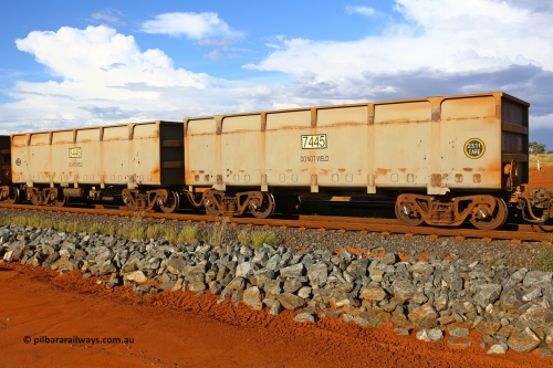 07445-08446 200409 4791
FMG 7445 and 8446 on an empty train at Boodarie, April 9, 2020. 406 waggons numbered 7445 slave and 8446 control, up to 7849 slave and 8850 control built by CRRC Yangtze in 2017 and 2018 with a lined body stencilled DO NOT WELD.
Keywords: 7445-8446;CRRC-Yangtze;FMG-ore-waggon;